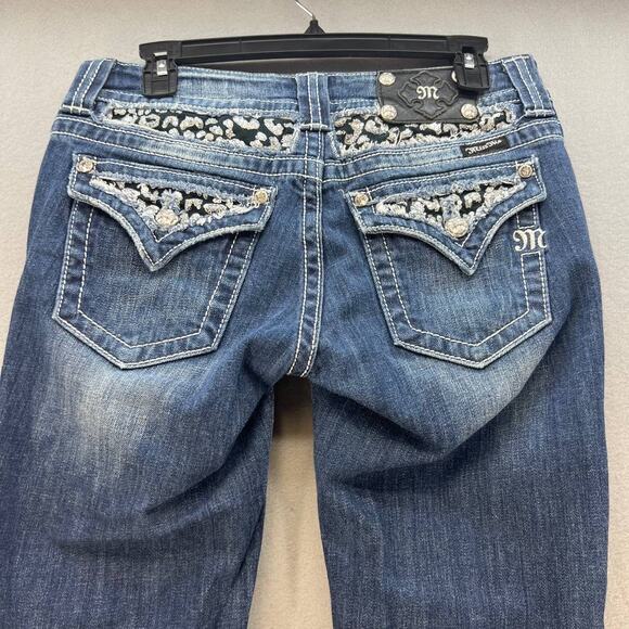 Miss Me Denim - Miss Me Women's Easy Capri Size 27 (4) Embellished Cheetah Print Sequins Denim
